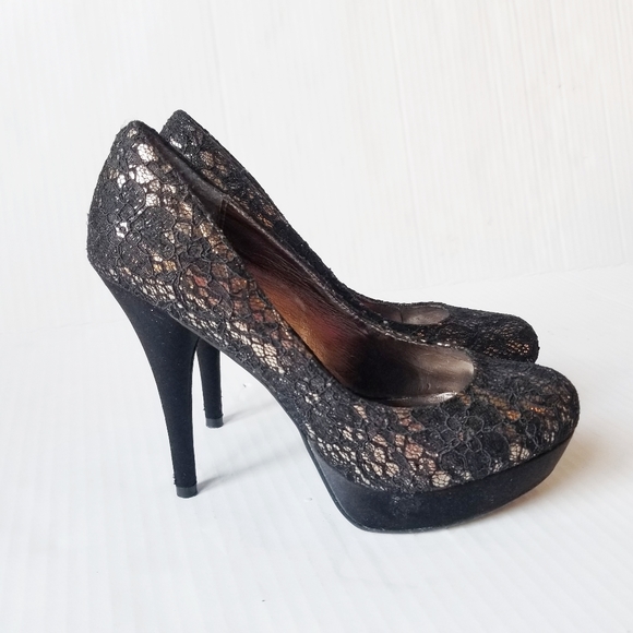 Zigisoho black/champagne lace stilettos - Picture 2 of 8